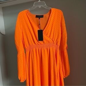 Women’s Long Dress V Neck Bohemian Loose Fit Beachwear maxi Orange Sleeves M